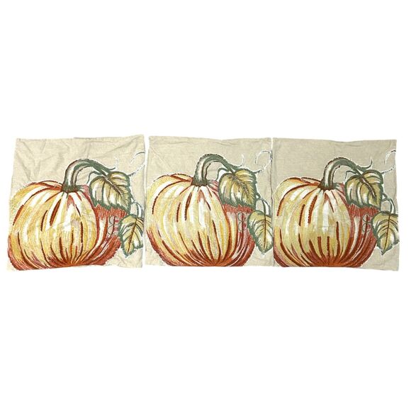Pottery Barn Embroidered Pumpkin Autumn Fall Pillow Covers 20x20 Set of 3 - Picture 1 of 5